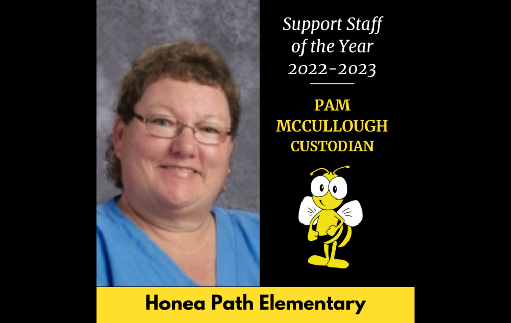 2022-2023 Honea Path Elementary support staff of the year pam mccullough, custodian