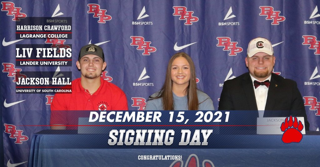Harrison Crawford, Liv Fields and Jackson Hall sign national letters of intent