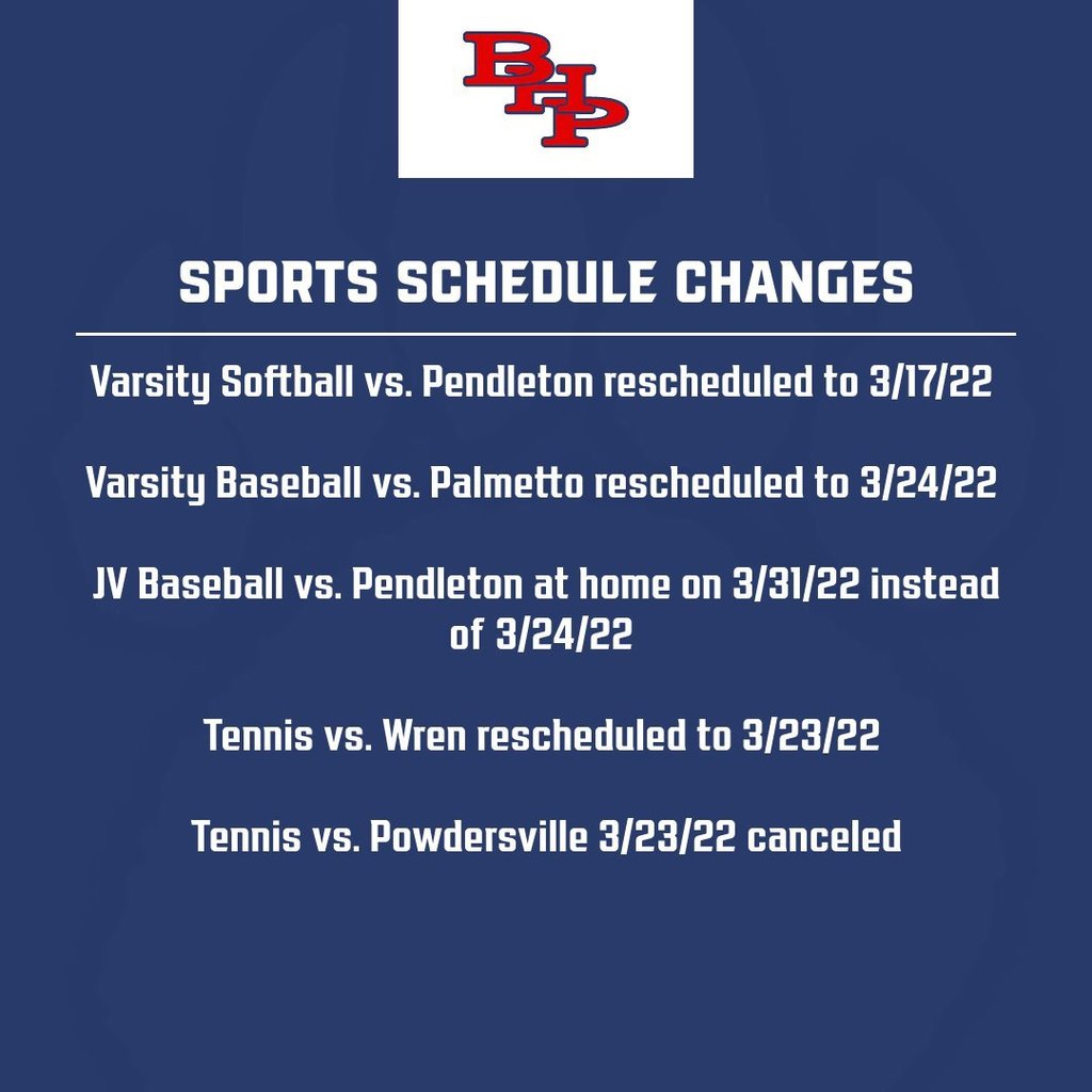 Athletic Schedule Changes 3-16