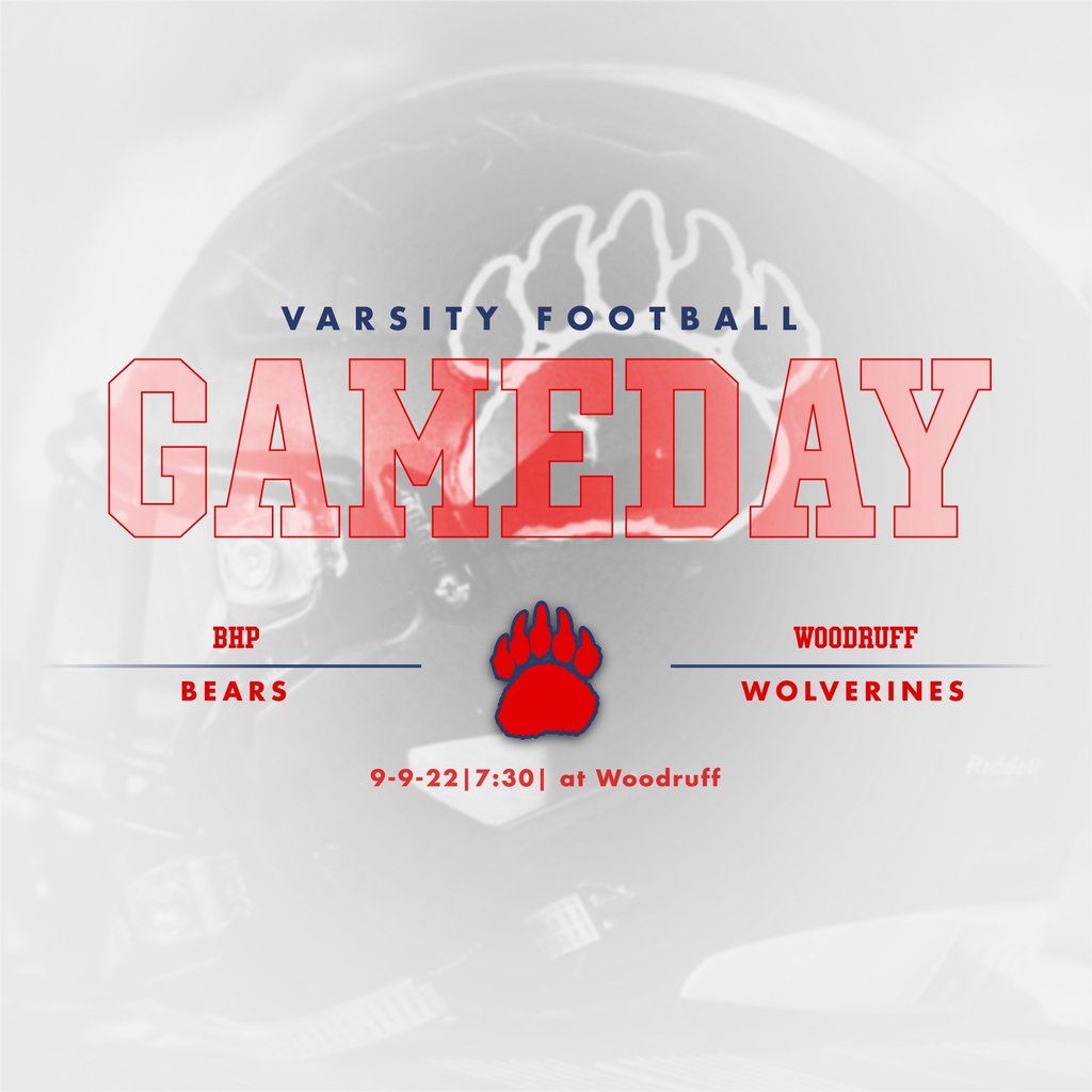 Good luck to our Varsity Football players as they travel to Woodruff tonight. Go Bears!