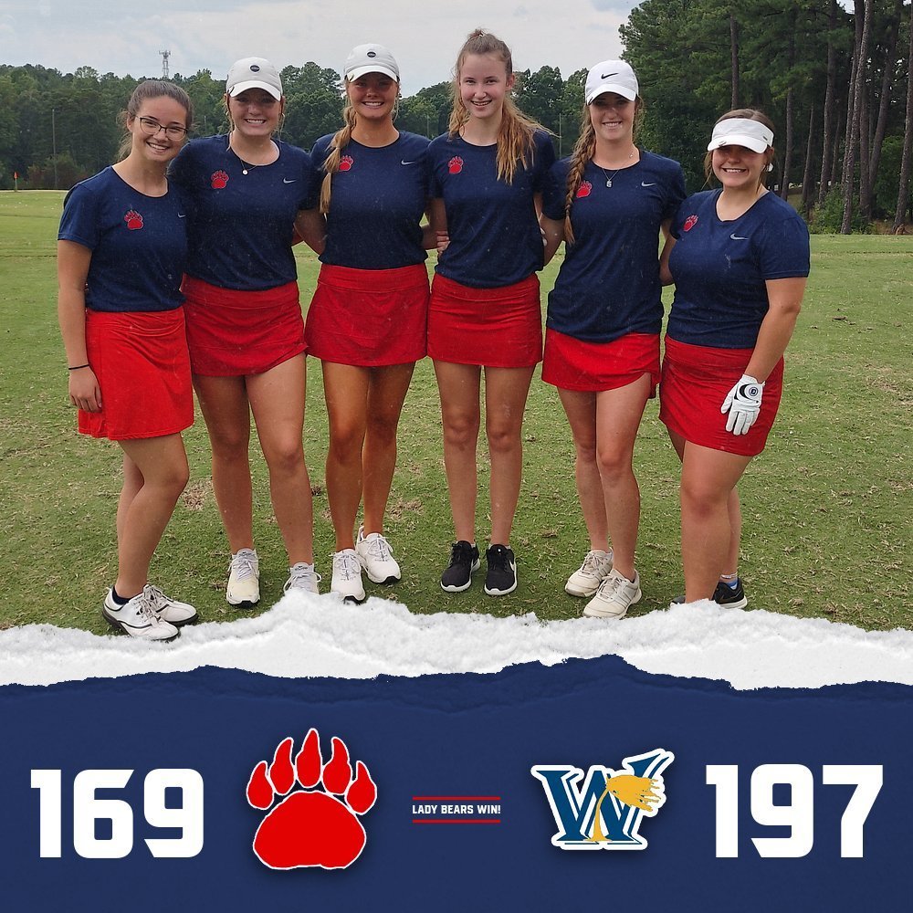 The Lady Bears golf team clenched their first region victory last night over Wren with a team score of 169. Kate Gunnells led the match with a score of 38. Emilyn Davis shot a 40, Julia Gilreath a 44, Addison Church a 47, Karli Baker a 51, and Elizabeth Brice a 53. The Lady Bears will travel back to Southern Oaks Monday to compete in the Lady Hurricane. 