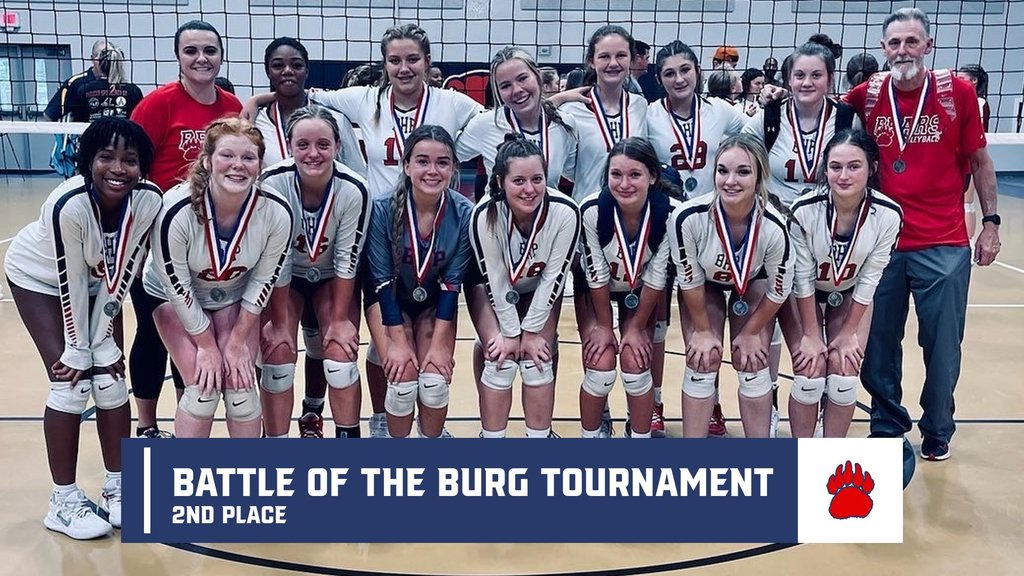 Congratulations to our JV Volleyball team on placing 2nd at the Battle of the Burg Tournament this Saturday. Go Bears!