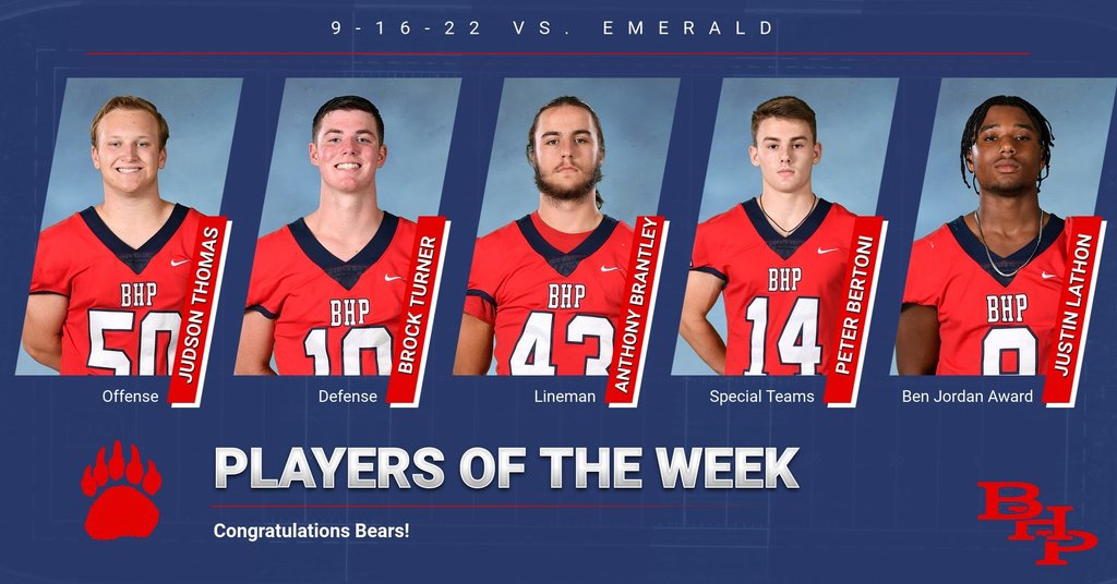 Congratulations to the Players of the Week. Go Bears!