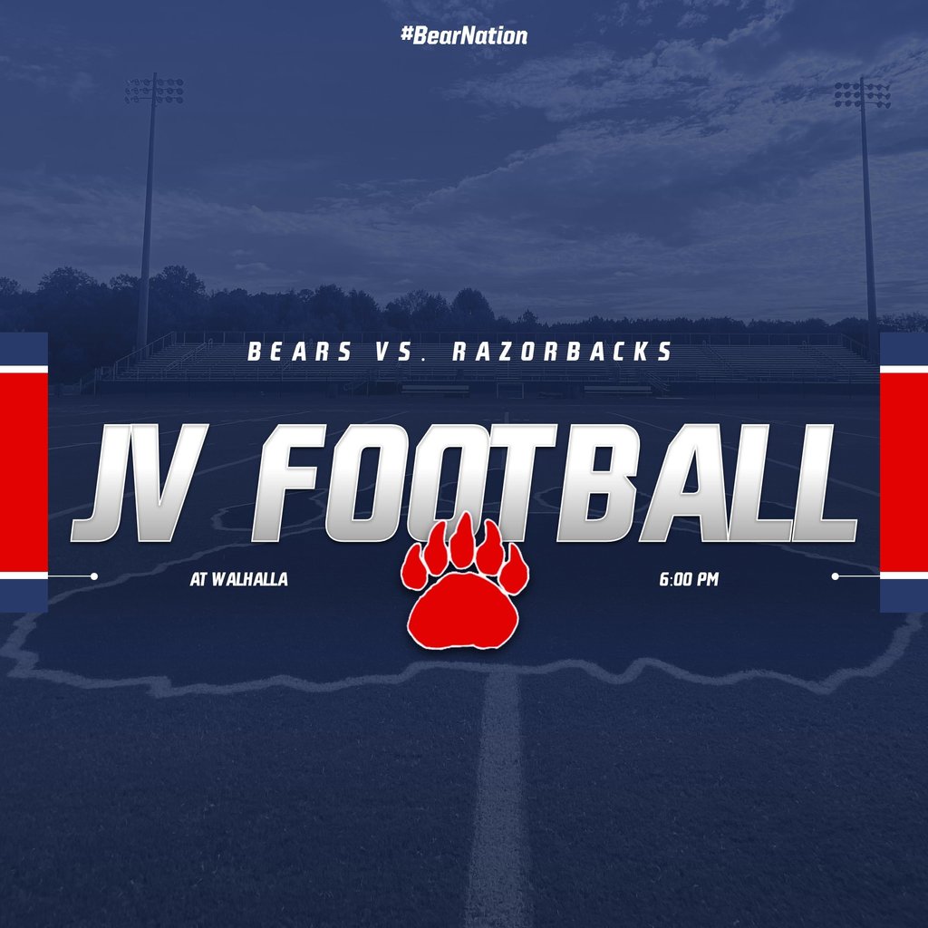 Good luck to our JV Football players as they travel to Walhalla to take on the Razorbacks tonight. Go Bears!