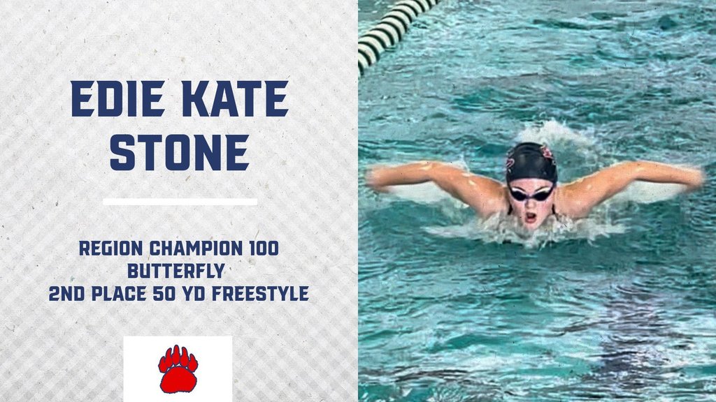 Edie Kate Stone Region Champion 100 Butterfly and 2nd place 50 yd freestyle
