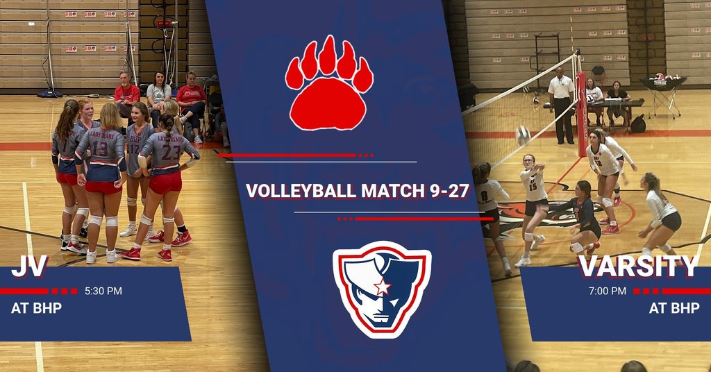 Come out to support our Volleyball teams as they take on Region opponent Powdersville tonight. JV starts at 5:30 with Varsity starting at 7:00 at BHP. Go Bears!