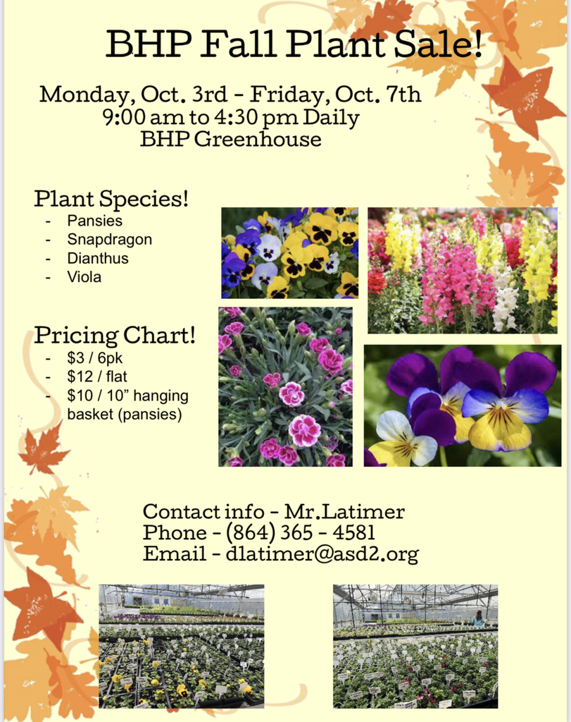 FFA's Fall Plant Sale starts Monday October 3rd