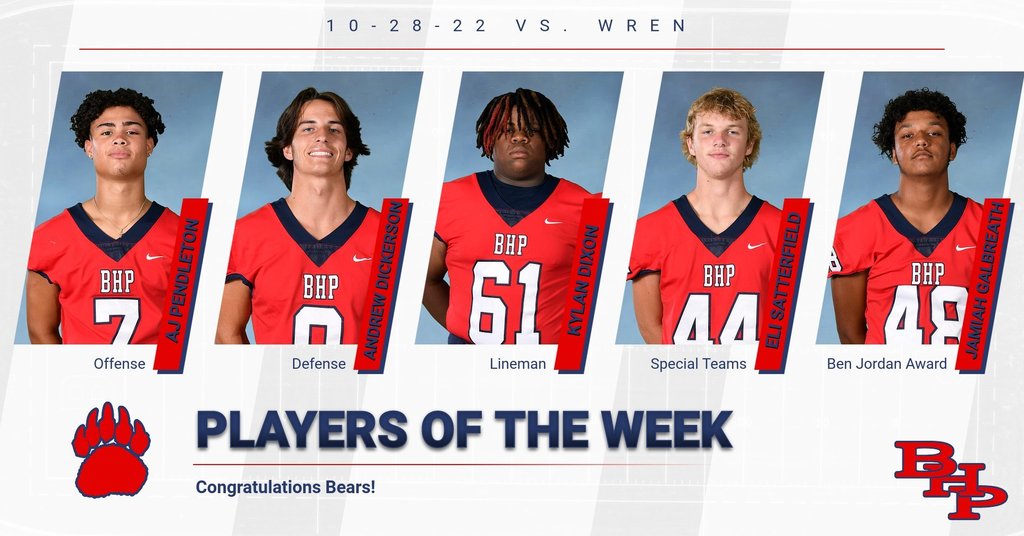 Congratulations to our Players of the Week vs. Wren. Go Bears!