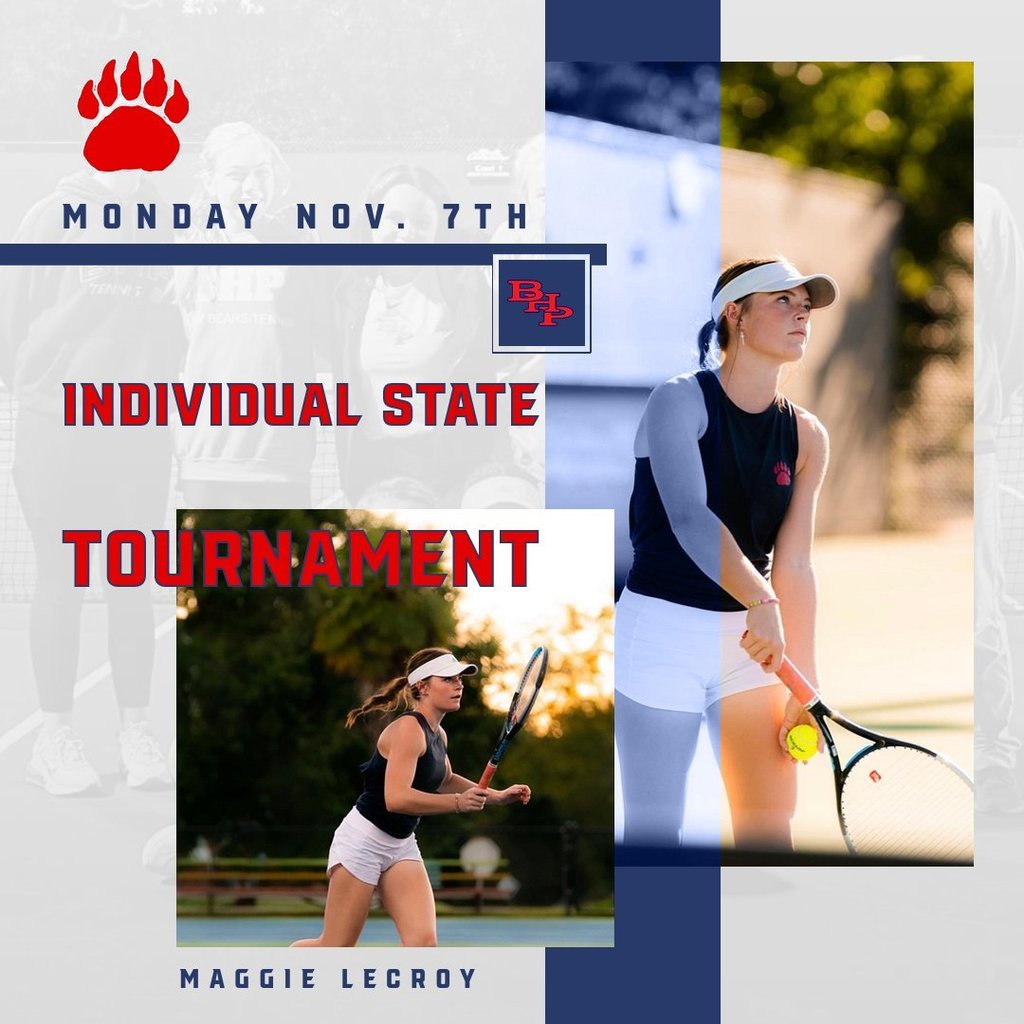 Good luck to Maggie LeCroy at the Individual State tournament today, Go Bears!