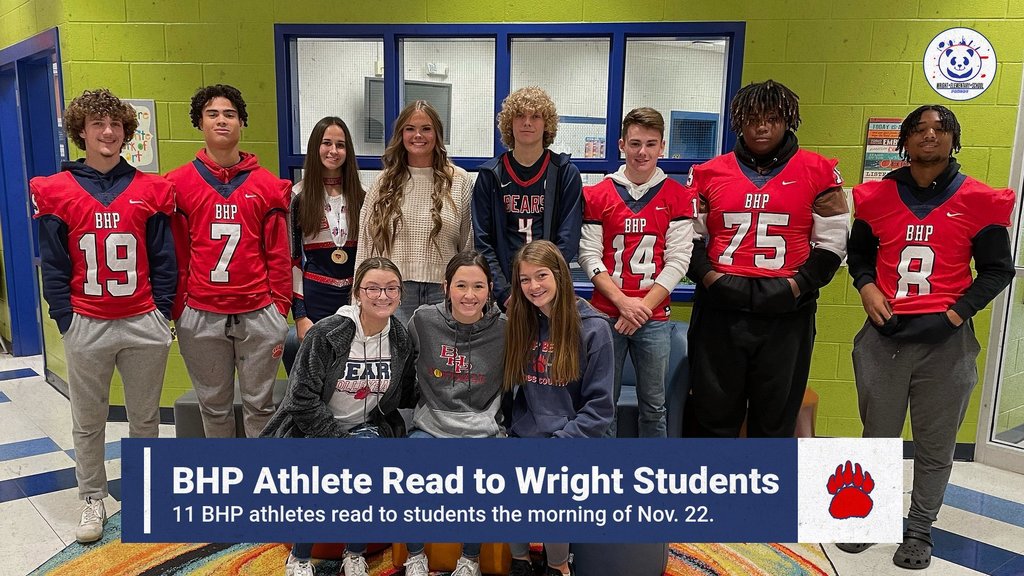 Eleven BHP athletes read to Wright Students this morning.