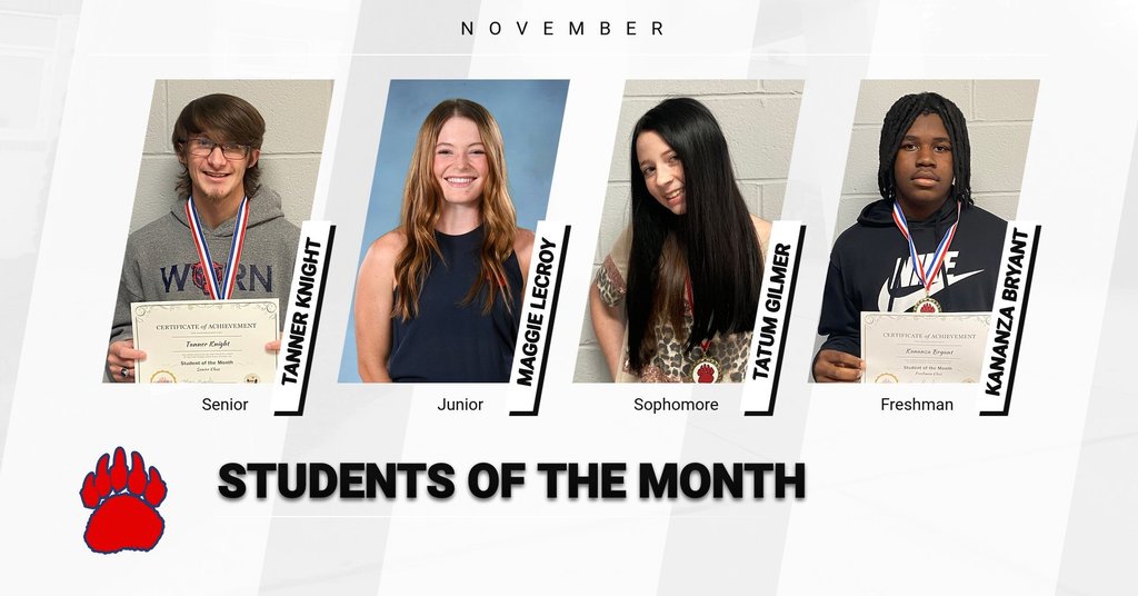 Congratulations to our Students of the Month for November. Go Bears!