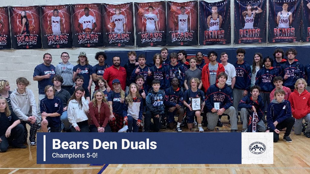 Congratulations to the varsity wrestling team on going 5-0 this weekend at the Bears’ Den Duals and capturing the championship. The team is now 22-1 on the season. The grapplers defeated the following teams:   Dutch Fork  #6 in 4A Greenville  #5 in 4A Greenwood  #20 in 5A Lexington  #11 in 5A Hillcrest    Senior, Eli Strickland was named the Most Outstanding Wrestler for the Lower Weights. Also, Junior, Cooper Strickland got his 100th career victory over the weekend. Great job guys!   This Wednesday will be our final regular season home meet and is Senior night. We will wrestle Fountain Inn and Southside. First Whistle is at 6 and we will recognize our 8 seniors prior to the start of the first match. Please come out and support your BEARS!