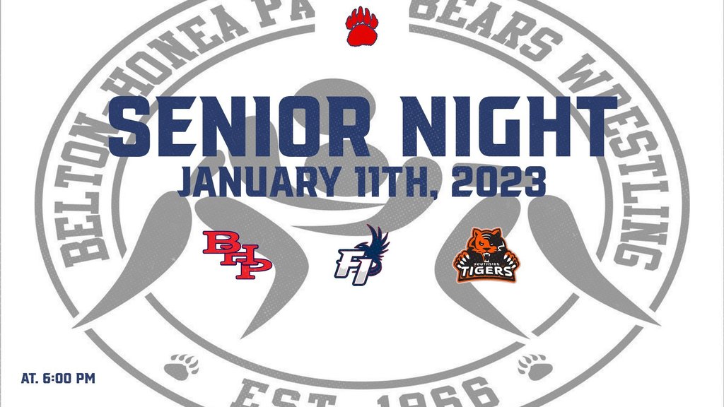 Come out to support our Senior Wrestlers tonight at 6:00 PM. Go Bears!