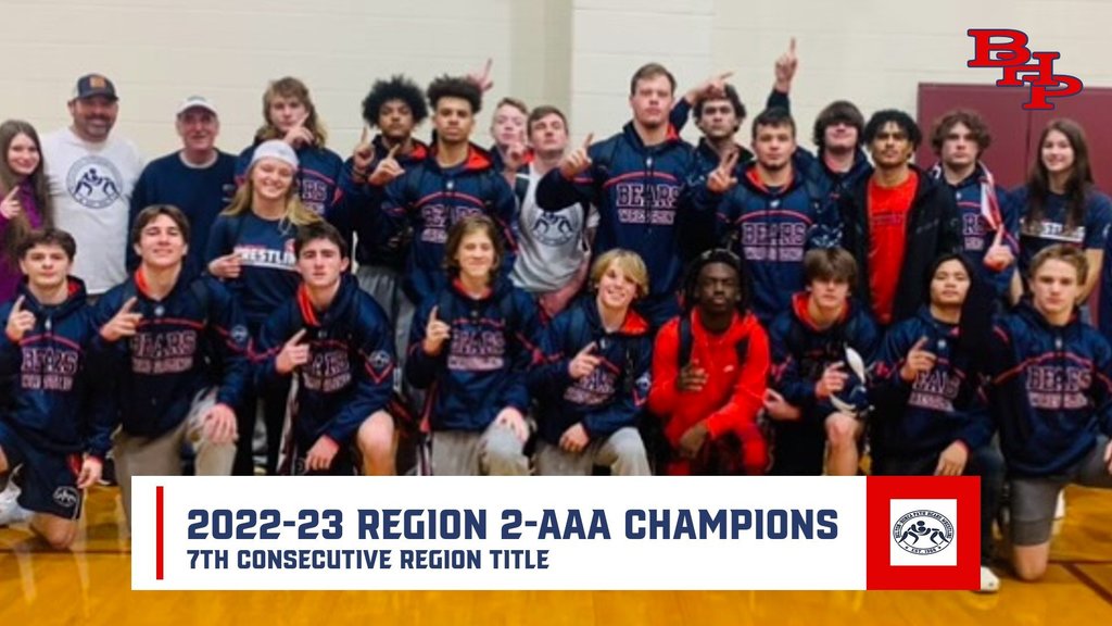 Congratulations to our Wrestling team on their 7th consecutive Region Championship. Go Bears!