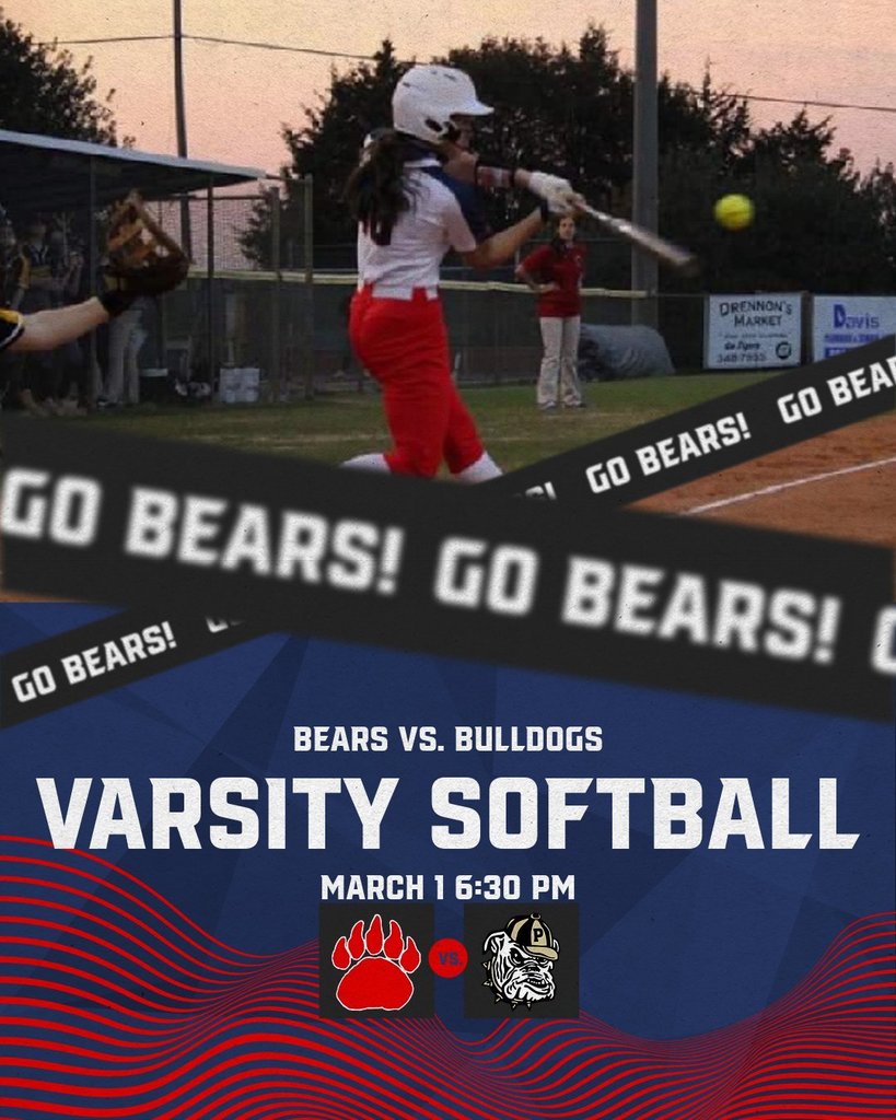 Friday nights softball game has been rescheduled to tonight at 6:30 PM. We will face Pendleton tonight at home. Go Bears!