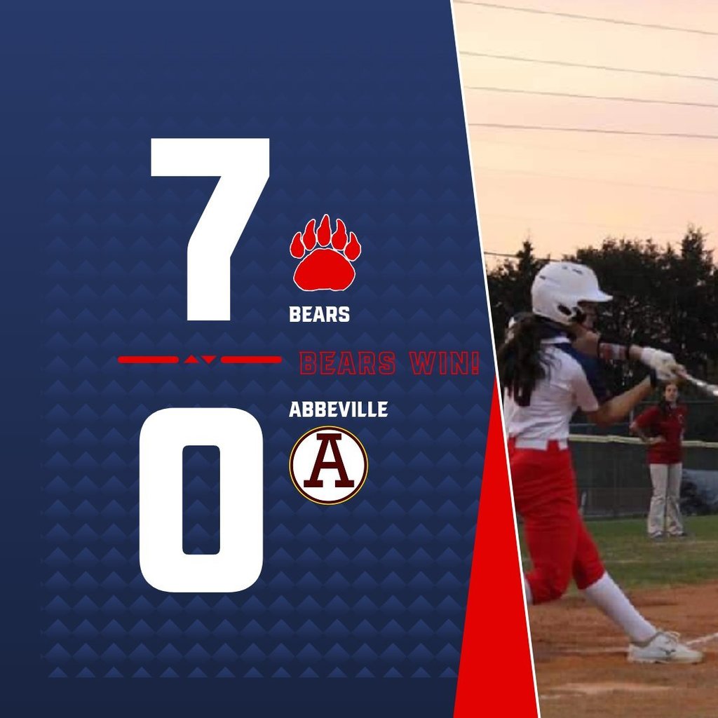 Congratulations to our Softball team on their win tonight vs. Abbeville. Go Bears!