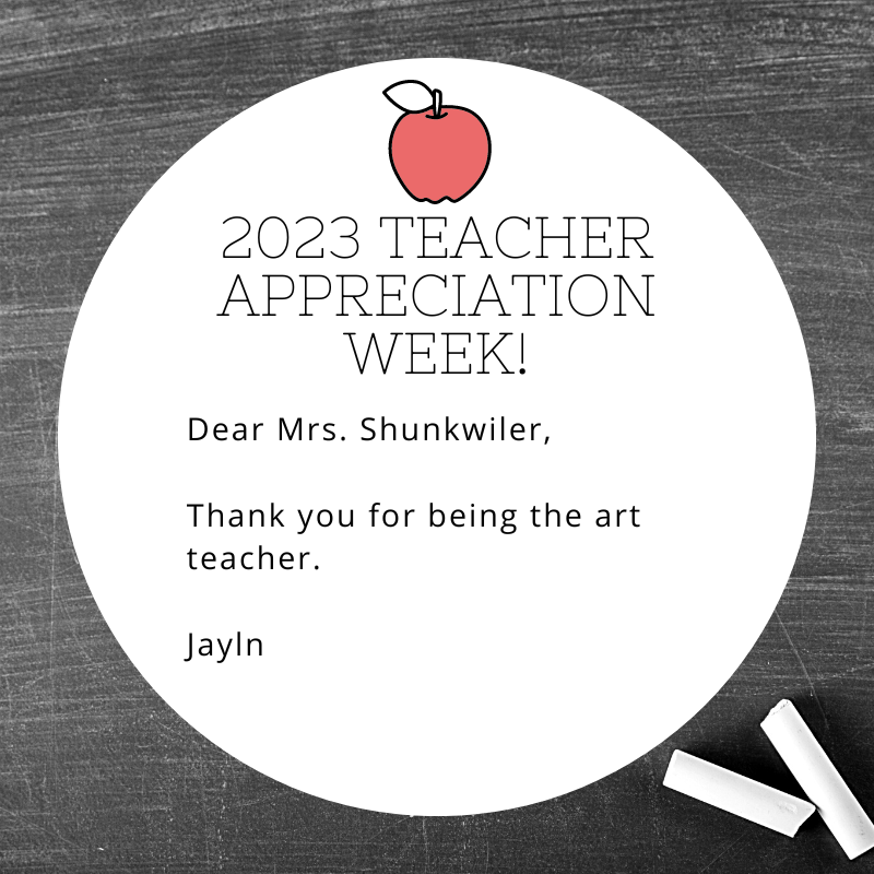It's teacher appreciation week! Each day we're going to share a student written thank you note to their teacher.