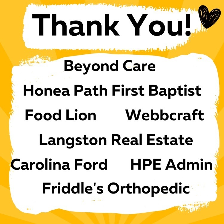 We had a wonderful Staff Appreciation Week thanks to our wonderful PTO and many other local businesses. These businesses had a part in our week and we thank you very much!
