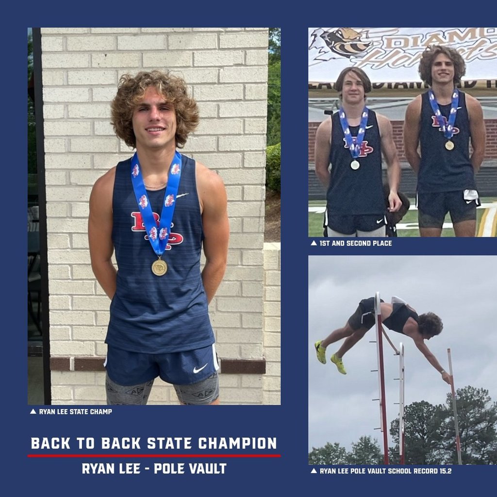 Congratulations to Ryan Lee for winning back-to-back state championships in pole vault. Ryan also broke his own school record with a vault of 15’2”. 
