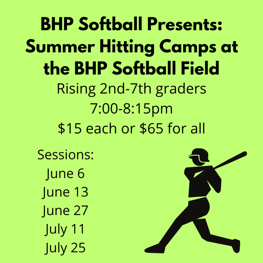 BHP Softball Presents: Summer Hitting Camps at the BHP Softball Field!  Visit https://bit.ly/23softballcamp to sign up and get more information.