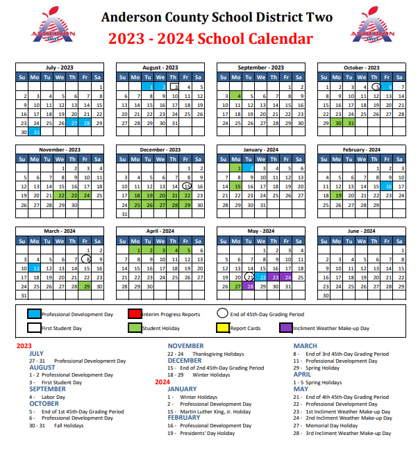 Anderson School District Two Calendar Marshall Primary School